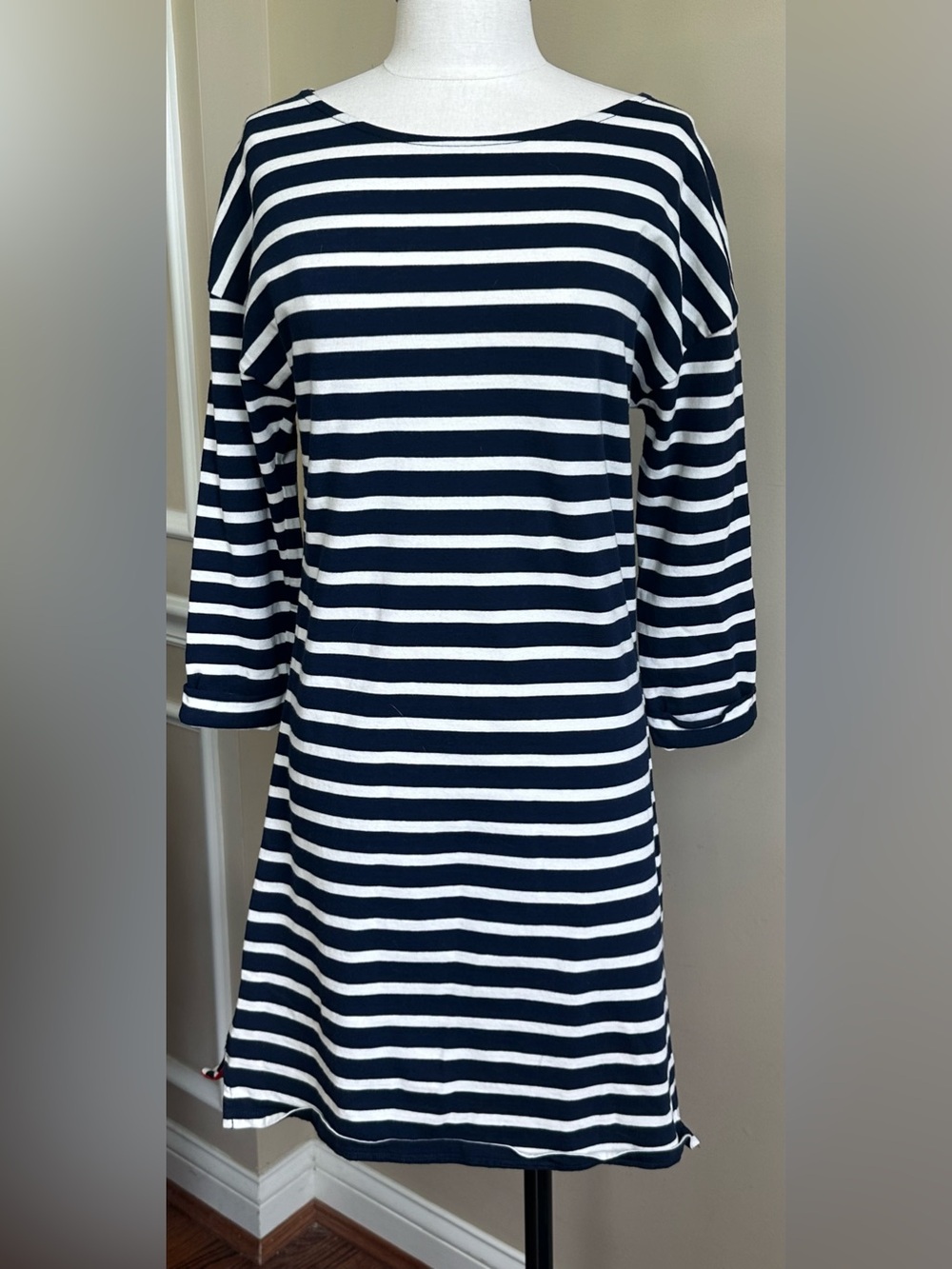 Boden Navy and White Striped Boatneck Dress